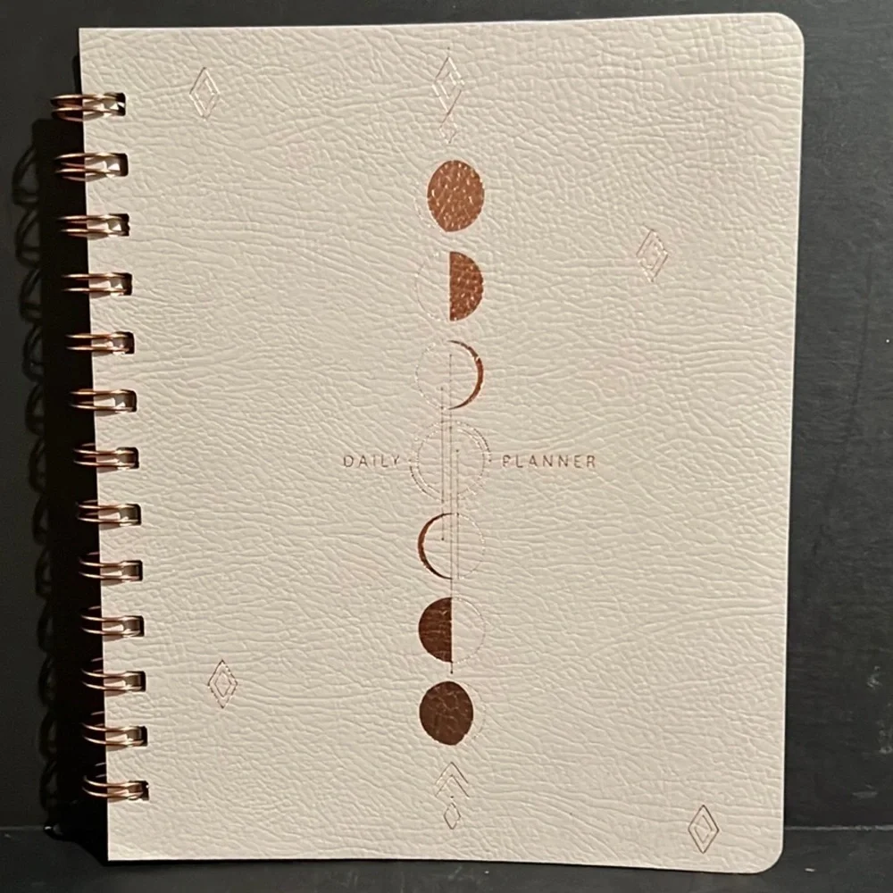 moon phase: rose gold on vegan leather NON-dated daily planner-spiral bound-NWT
